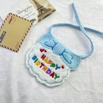 강아지 고양이 생일 모자 파티 버스데이 생파 선물, 한 사이즈, 파란색 턱받이