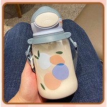 여름 귤이 어른 빨대 컵 대용량 학생 물병 520ML, 블루