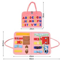 아기 유아 장난감 감각 촉감 발달 놀이 교육 완구 몬테소리 교육용 바쁜 보드 버클 어린이용 지퍼 버튼 레이스 업 훈련 도구 개발 게임, [03] Pink with letters