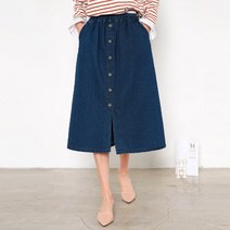 헤이올리 데님 버튼 포인트 밴딩 A라인 스커트