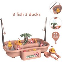 어린이용 오리 낚시 플랫폼 자석 낚시 장난감 회전 목욕 어린이 물 놀이 게임, 핑크 21pcs