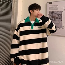 스트라이프 배색 맨투맨 루즈핏 캐주얼 긴팔 코트