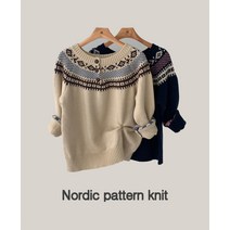 에이치다 / [노르딕/버튼 포인트] 루프 패턴 반오픈 니트 2color