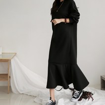 하이데일리 라운드 프릴 기모 롱원피스