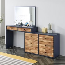 공간사이 세라 원목 와이드 수납형 화장대+거울, 네이비 rg1020