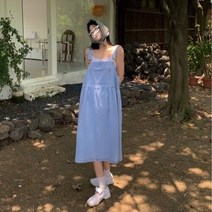 멜빵 청 치마 여성 롱 스커트 일본 패션 레트로 봄여름 나이 감소 활력 틈새 드레스 느슨한