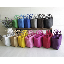 알록달록 컬러풀 피크닉바구니 라탄바구니 빨대바구니 피크닉가방 정리바구니 스트롱 빨대가방 라탄백 왕골백 과일바구니 예쁜바구니 나들이바구니 나들이가방 가벼운가방, 그린, 중