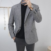 로코비전 [자체제작] 남자 울 하운드 체크 자켓 블랙 싱글 블레이져 스탠다드핏 M~2XL