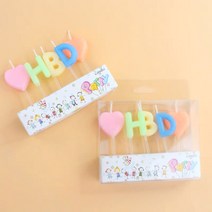 /국내배송/HBD 무지개 파스텔 하트초 레터링 케이크 생일 케이크 대량구매 1팩/10팩/24팩, 24팩, 파스텔(5개입)
