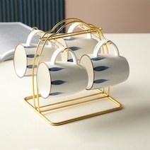 ArtiRoom 머그컵 노르딕 스타일+컵스푼+쟁반/holder----세트 수납이 용이하며, E스타일, 4종 세트 (머그컵+컵스푼+Holder)