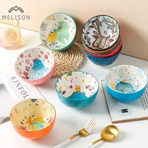 [Melison] 4.5 인치 밥그릇 국그릇세트 2인 4인 5인 식기 예쁜 도자기 홈세트 귀여운 그릇, F*2+J*2