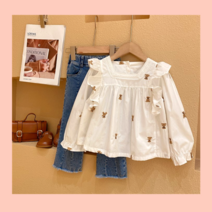 레드파워 여아 귀여운 공주 곰돌이 블라우스