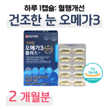 프라임 오메가3 플러스 하루한알 오메가쓰리 오메가스리 비타민E 건조한 눈 촉촉 눈건강 도움 혈액순환 혈행 개선 도움 항산화 운동 헬스 주부 가사일 집안일 등산 산책 조깅 건강 케어, 2개월치, 1100mg x 60캡슐 (하루 1캡슐)