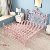 호텔식침대프레임 철제 클래식 조립식 북유럽 공주방 원룸 침대, 핑크