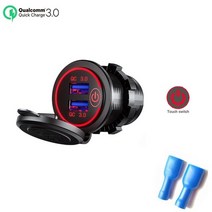 12V USB 콘센트 방수 충전기 소켓 포트 자동차 마린 골프 3.1A 4.2A QC3.0 블루 LED Voltmeter, 02 Red-Standard