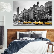 흑백 노란 택시 옛날도시 풍경 액자(73X46) 인테리어소품 레스토랑 거실, 캔버스액자(옆면검정)