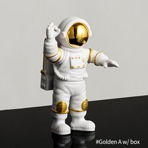 피규어사이트 우주 비행사 장식 액션 피규어 및 달 홈 수지 동상 방 사무실 데스크탑 소년 선물, 10 Golden A w  box