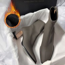 겨울 발 편한 앵클부츠 숏부츠 스퀘어 하이힐 첼시슈즈 숙녀화 뾰족한 발가락 지퍼 디자이너 2023