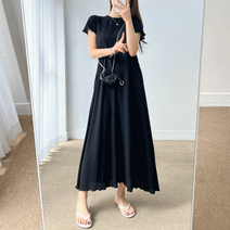 휘뚜루 물결 밑단 와플 A라인 여름 맥시 플레어 훌 롱 원피스 3color