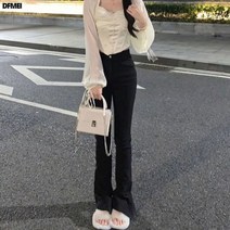 DFMEI 여성 여름 스키니 블랙 그레이 바지 플레어 진