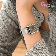 [당일출고] 사각 가죽 메탈 손목시계 메쉬 스퀘어 학생 시계 선물 캔디플래닛