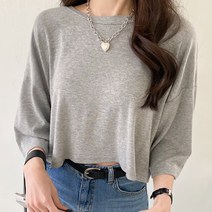 아모르데이 여성용 스판크롭티셔츠 찰랑 루즈핏 반팔 라운드 무지 베이직 데일리 티셔츠