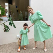 해외러블리 여아 반팔 공주원피스 드레스 퍼프 주름 엄마랑딸 커플원피스 2컬러 여름