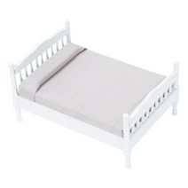 GHSHOP 미니어처 인형 집 침대 척 장난감 모델 장난감 성인용 더블 침대 소녀 선물, 16.5x11.8x8.8cm, 목재, 하얀색
