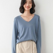협력브랜드 10컬러 여성 브이넥 니트 베이직 긴팔 티셔츠