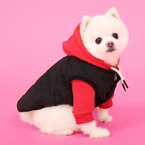 라핑 강아지옷 퀼팅 누빔 조끼 스트라이프 패턴 안감 겨울 외출복, 블랙