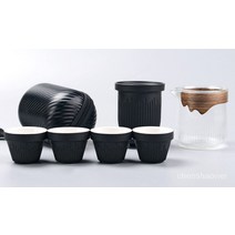 누비앙 휴대용 다기세트 여행용 캠핑용, 검정색 다기세트 찻잎보관함 잔4개 휴대용가방 포함