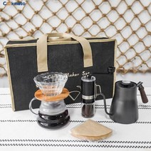 Pour-Over 커피 세트 선물 친구 V60 유리 공유 냄비 스틸 주전자 그라인더 필터 종이 포장 가방 스폰지, coffee set F