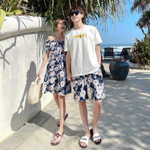 제주도 신혼 여행 여름룩 커플 시밀러룩 쉬폰 롱 원피스 해변 바캉스