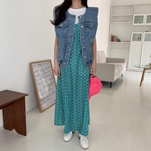 여자 뷔스티에 슬림 엠파이어 휴양지 나염 롱원피스