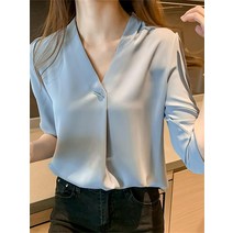 블라우스쇼핑몰 봄블라우스 가을 패션 버튼 업 새틴 실크 셔츠 빈티지 블라우스 여성 화이트 레이디 긴 소매 루즈한 스트리트 셔츠 여성 블라우스