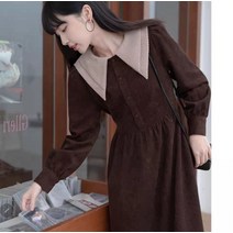 IEF 여성 가을 인형 칼라 코듀로이 기질 드레스