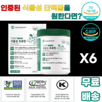 대웅생명과학 식물성프로틴 분리완두단백 제삼인산칼슘 산화마그네슘 산화아연 볶음보리분말 약콩분말 굿차전자피 엠자임믹스파우더지비 옥수수전분 팜유 판토텐산칼슘 해바라기레시틴 볶음현미, 6통, 210g
