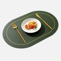 캘리웨이브 론드 양면 식탁매트 4개 세트 북유럽 가죽 방수 식탁 테이블 매트, 그레이/베이지