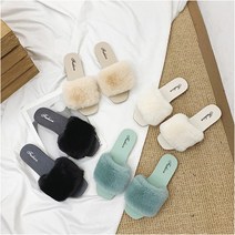 (1+1) 토끼 밍크 털 여성 슬리퍼