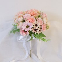 아티제이플라워 셀프웨딩 브라이덜샤워 파스텔 조화 부케 (6 Color) 부토니에 꽃핀 꽃팔찌, 핑크_부케+부토니에+꽃팔찌