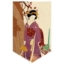 이자카야 레트로 일본어 커튼 벨크로 게이샤 패턴 주방 파티션 하프 커튼 삼각형 인테리어