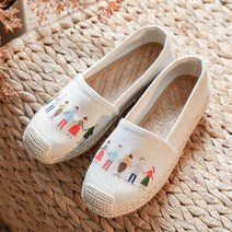 슬립온 캐주얼 화 로퍼 단화 천 신발 린넨 플랫 통기성 자수 여성