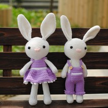 DIY 코바늘 인형 만들기 토끼 커플 인형뜨기 셀프핸드메이드 애착인형 뜨개질 키트, 퍼플 1쌍, 1개