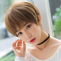 스타일 숏컷 가발 앞머리 통가발 보브컷 여자 커트 머리 짧은 컷트 전체 티안나는 자연스러운 단발 가발, 코토리베이지