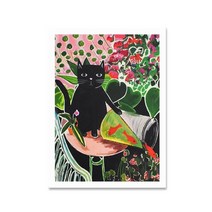 해바라기그림 고양이 금붕어와 catisse 포스터 동물 캔버스 회화 벽 북유럽 인쇄 홈, a4 21x30cm 프레임 없음, 자주색