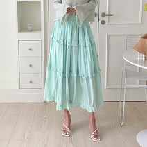 여자 화사한 파스텔 컬러 러블리 프릴 캉캉 롱스커트