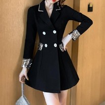 티류으스 스팽글 버튼 카라 a라인 v넥 플레어 원피스 미니 드레스 파티 공연