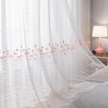 거실 인테리어 암막 쉬폰 커텐 핑크 플라밍고 자수 침실 창 스크린 패널 066