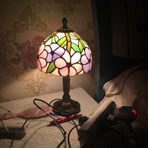 레트로 스테인드글라스 스탠드 빈티지 유리갓 침실 카페 조명 단스탠드 무드등, 전원 스위치 버튼, 해바라기 20CM 그늘