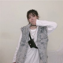 tagi 루즈핏 여자 데님 베스트 민소매 코트 빅사이즈 청조끼